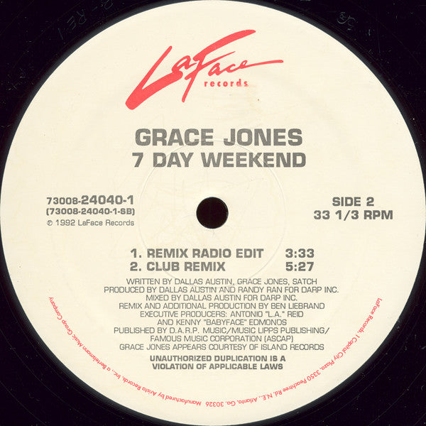 Grace Jones : 7 Day Weekend (12")