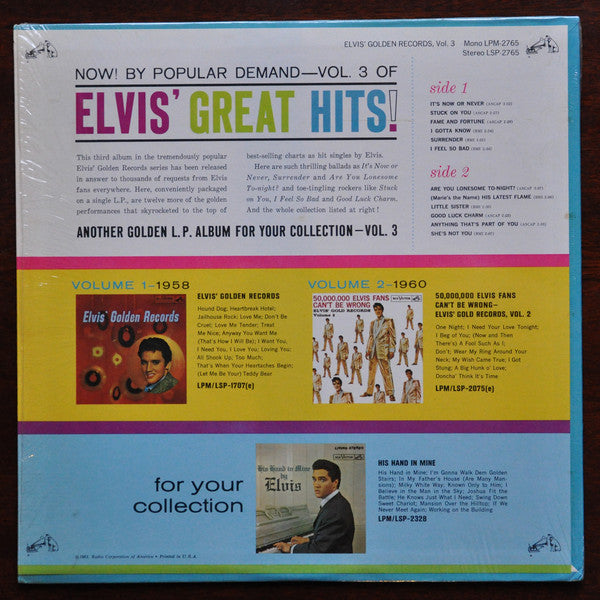 Elvis Presley : Elvis' Golden Records, Volume 3 (LP, Comp, Mono, Ind)