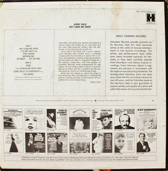 Jerry Vale : Hey Look Me Over (LP, Album)