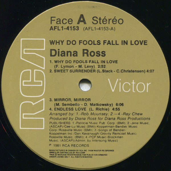 Diana Ross : Why Do Fools Fall In Love (LP, Album, Gat)