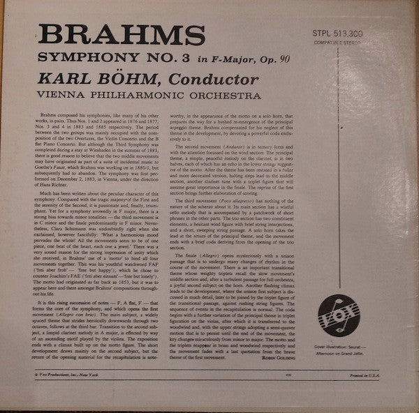 Karl Böhm Conducts Johannes Brahms, Wiener Philharmoniker : Symphony No. 3 In F-Major, Op. 90 (LP, Enh, RM)