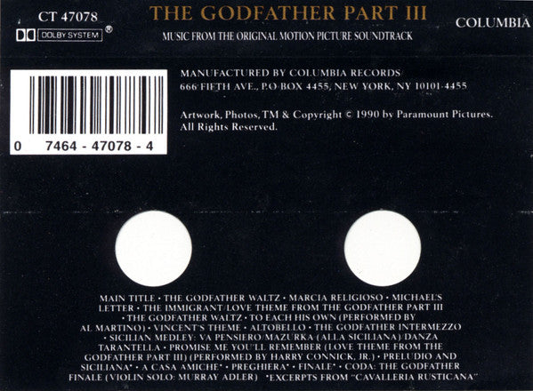 Carmine Coppola : The Godfather III (Music From The Original Motion Picture Soundtrack) (Cass, Album, Dol)