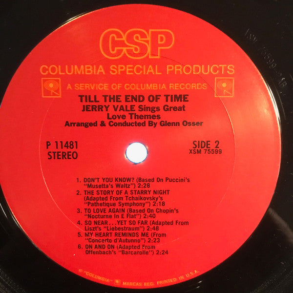 Jerry Vale : Till The End Of Time (LP, Album, RE)