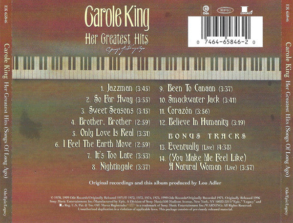 Carole King : Her Greatest Hits (CD, Comp, RE, RM)