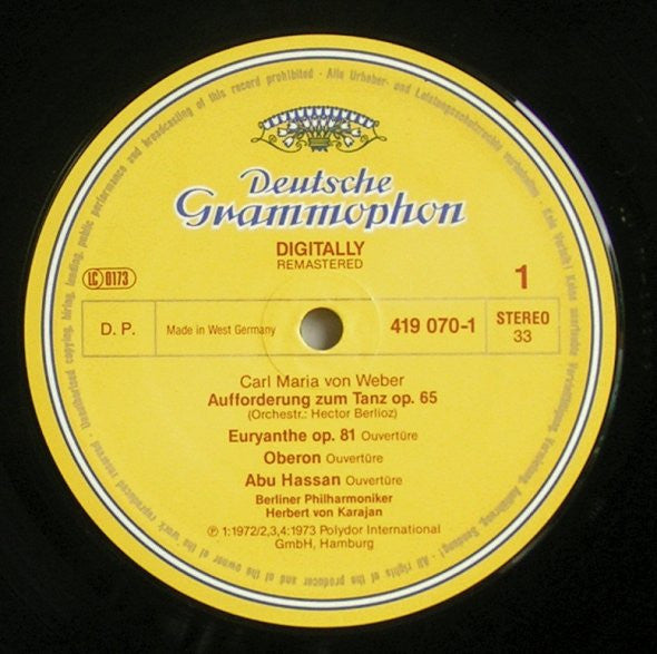 Carl Maria von Weber, Herbert von Karajan, Berliner Philharmoniker : Aufforderung Zum Tanz. Ouvertüren (LP, Comp, Dig)