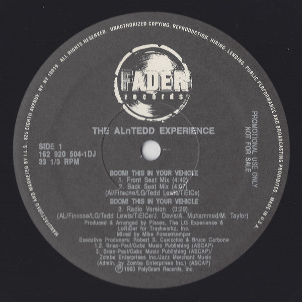 The ALnTedd Experience : Boom! This In Your Vehicle (12", Promo)