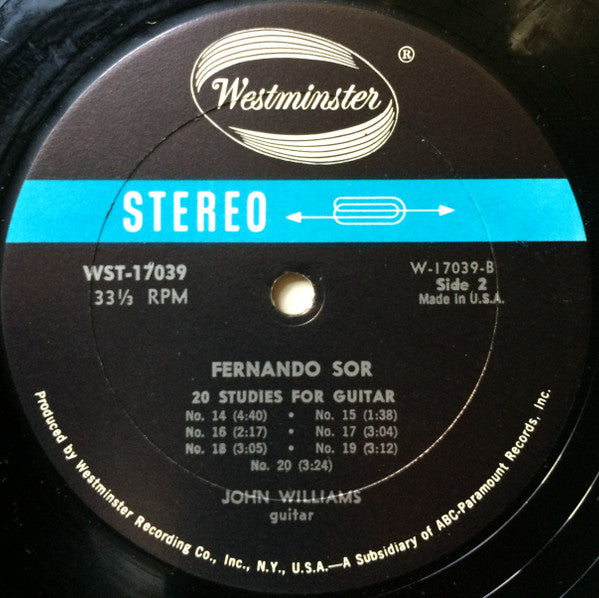 John Williams (7) : Fernando Sor : 20 Studies For Guitar (LP, Album)