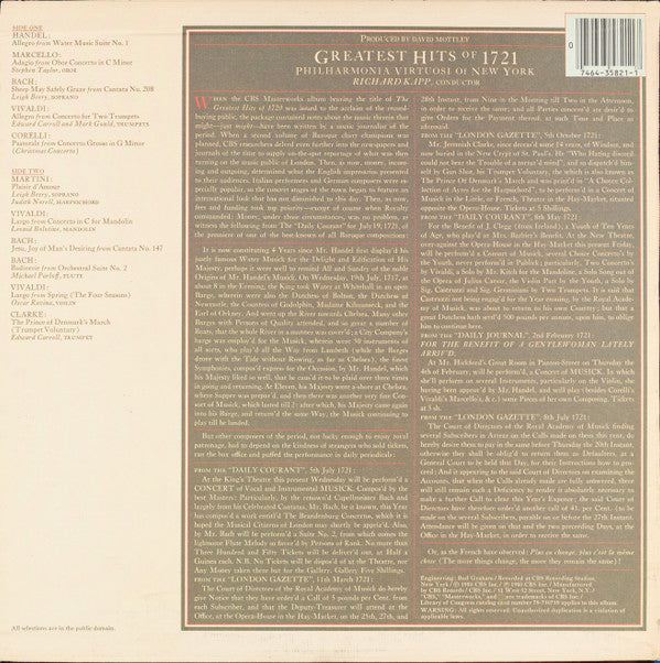 Philharmonia Virtuosi, Richard Kapp : Greatest Hits Of 1721 (LP, Album)