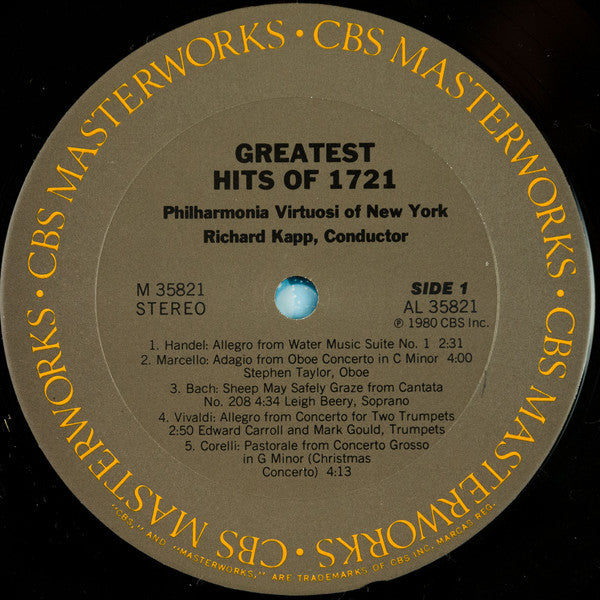 Philharmonia Virtuosi, Richard Kapp : Greatest Hits Of 1721 (LP, Album)