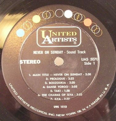 Manos Hadjidakis : Never On Sunday (Original Sound Track Music) (LP)