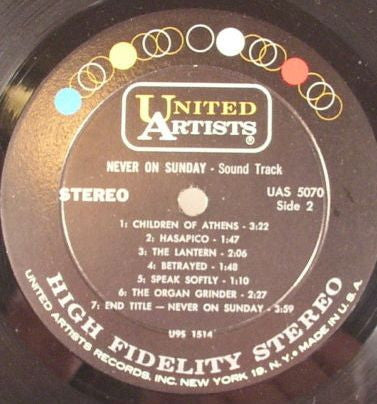 Manos Hadjidakis : Never On Sunday (Original Sound Track Music) (LP)