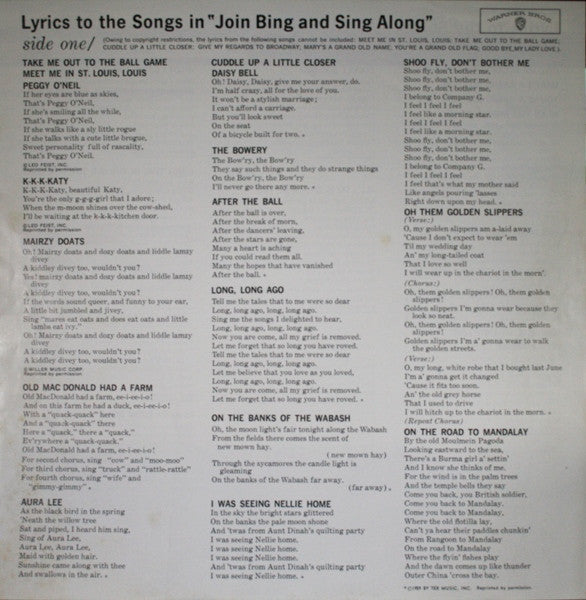 Bing Crosby : Join Bing & Sing Along (LP, Album, Mono)