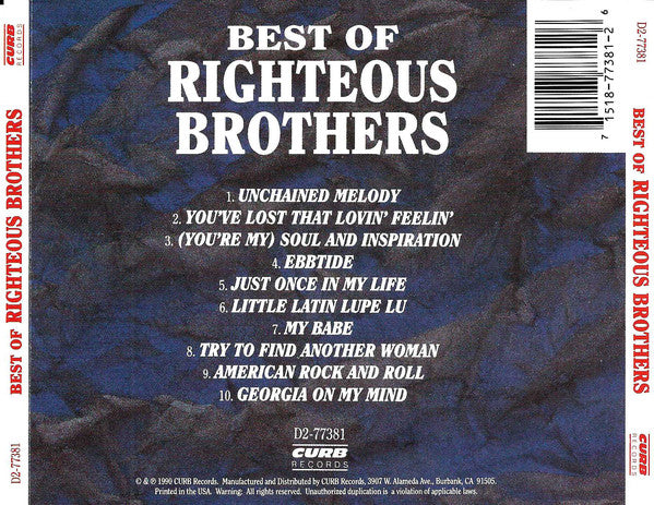 The Righteous Brothers : Best Of Righteous Brothers (CD, Comp)