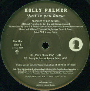 Holly Palmer : Just So You Know (2x12", Promo)