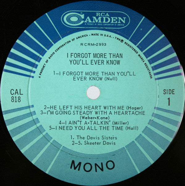 Skeeter Davis : I Forgot More Than You'll Ever Know (LP, Album, Comp, Mono)