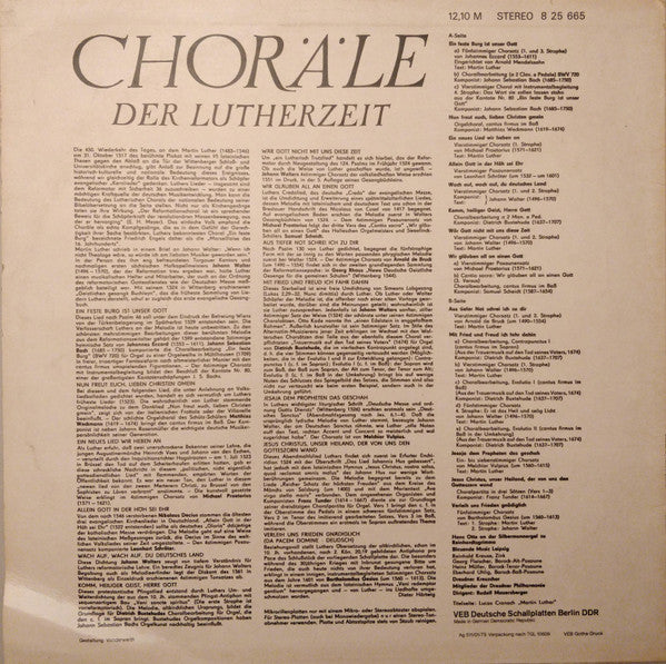 Various : Choräle Der Lutherzeit (LP, RP)
