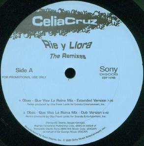 Celia Cruz : Rie Y Llora (The Remixes) (12", Single, Promo)
