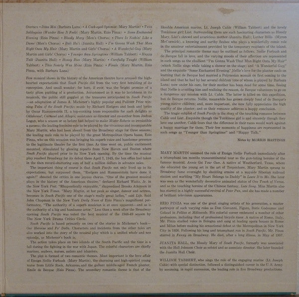 Mary Martin, Ezio Pinza, Rodgers & Hammerstein With "South Pacific" Original Broadway Cast : South Pacific (LP, Album, Mono, RE, Gat)