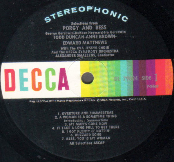Todd Duncan (3) . Anne Brown, Eva Jessye Choir And Decca Symphony Orchestra : George Gershwin's Porgy And Bess (LP, Album, RE, RP)