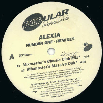 Alexia : Number One (Remixes) (12", Promo)