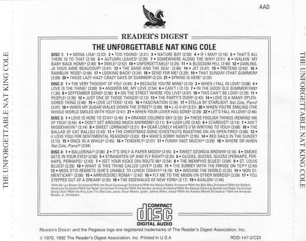 Nat King Cole : The Unforgettable (4xCD, Comp, RM)