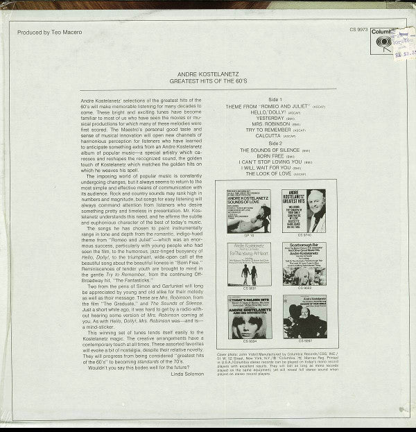 André Kostelanetz : Greatest Hits Of The 60'S (LP, Album)