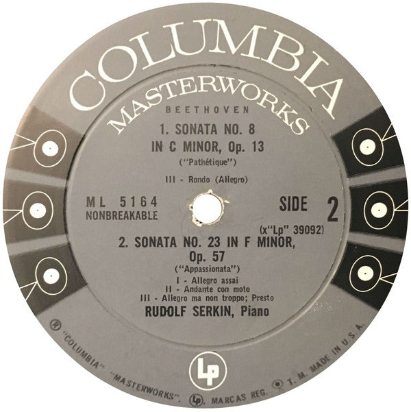 Ludwig van Beethoven / Rudolf Serkin : Sonata No. 14 ("Moonlight") / Sonata No. 8 ("Pathétique") / Sonata No. 23 ("Appassionata") (LP, Album, Mono)
