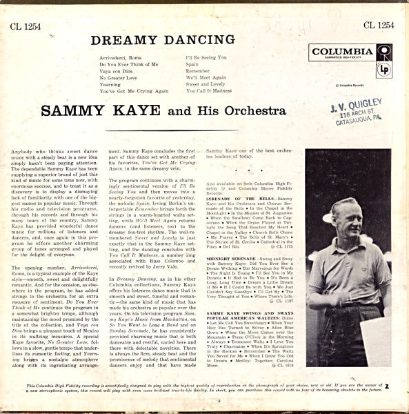 Sammy Kaye And His Orchestra : Dreamy Dancing (LP, Album, Mono)
