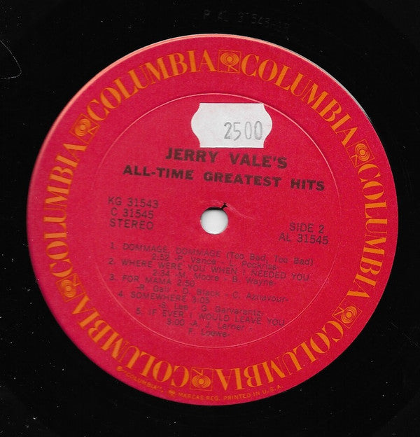 Jerry Vale : Jerry Vale's All-Time Greatest Hits (2xLP, Comp)