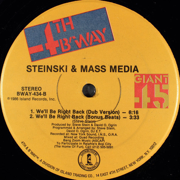 Steinski & Mass Media : We'll Be Right Back (12", Single)