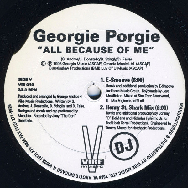 Georgie Porgie : All Because Of Me (New Club Remixes) (12", Promo)