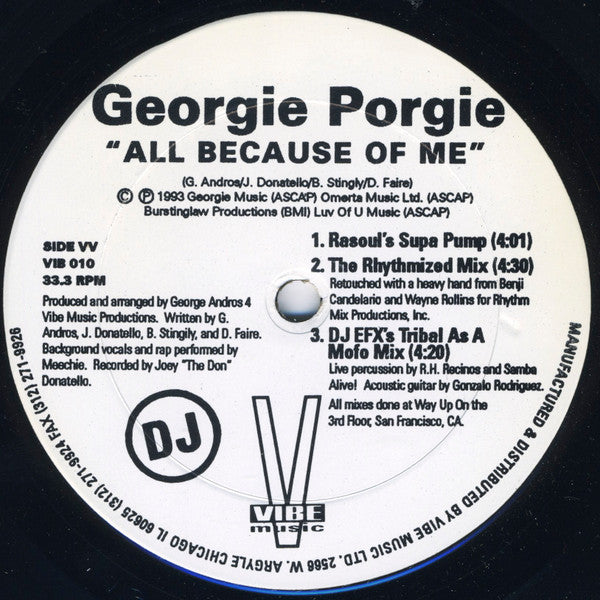Georgie Porgie : All Because Of Me (New Club Remixes) (12", Promo)