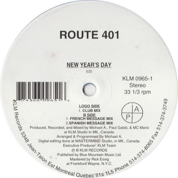 Route 401 : New Year's Day (12", Blu)