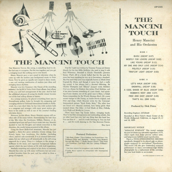 Henry Mancini And His Orchestra : The Mancini Touch (LP, Album, Hol)