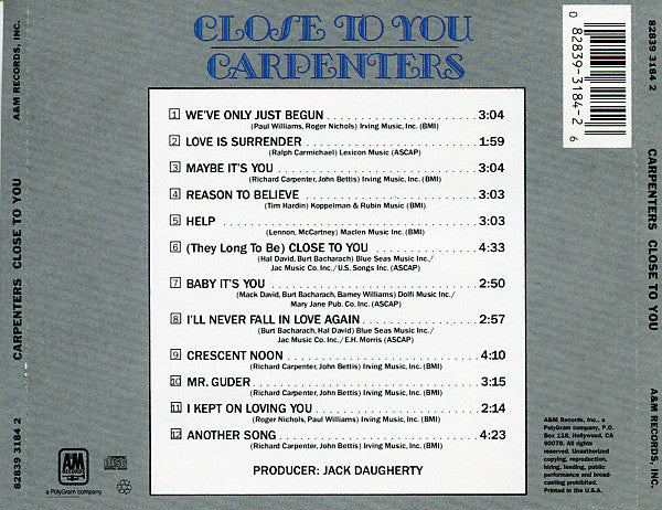 Carpenters : Close To You (CD, Album, RE, RM)
