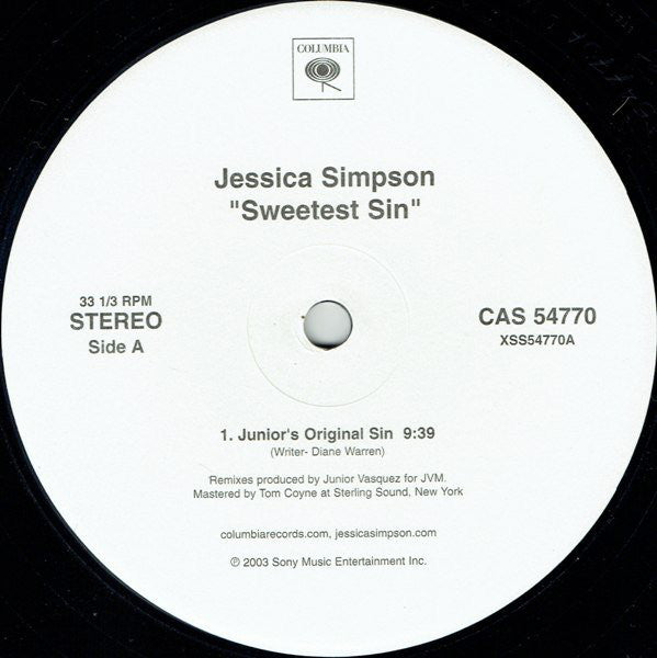 Jessica Simpson : Sweetest Sin (12", Promo)