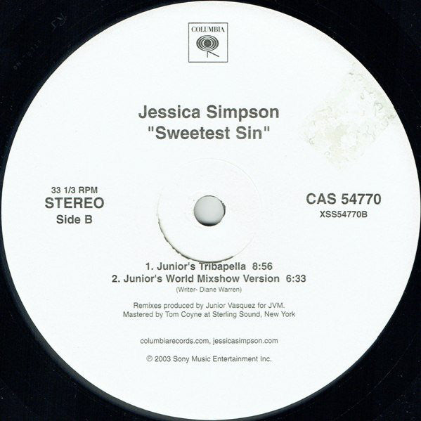 Jessica Simpson : Sweetest Sin (12", Promo)