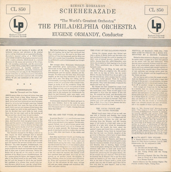 Nikolai Rimsky-Korsakov - The Philadelphia Orchestra, Eugene Ormandy : Scheherazade, Op. 35 (LP, Mono)
