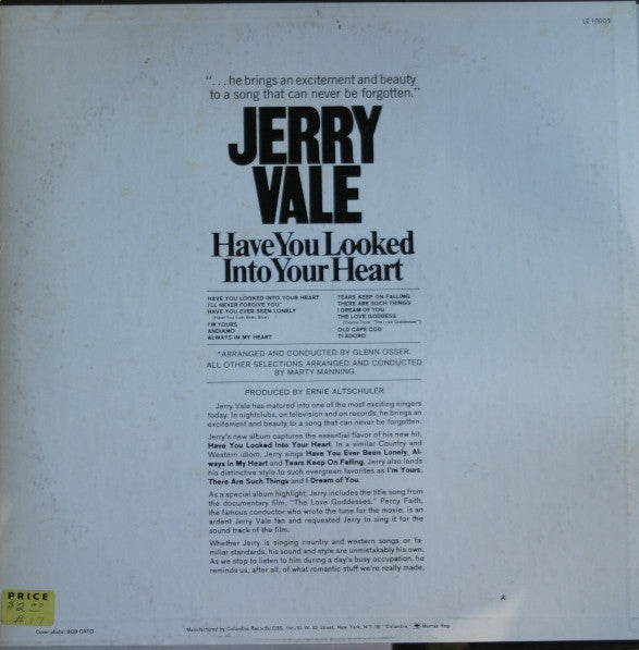 Jerry Vale : Have You Looked Into Your Heart (LP, Album, RE)