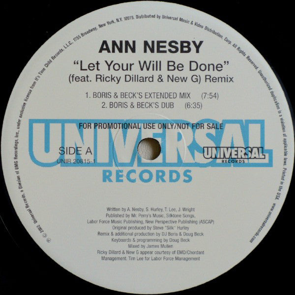 Ann Nesby Feat. Ricky Dillard & Ricky Dillard's New Generation Chorale : Let Your Will Be Done (Remix) (12", Promo)