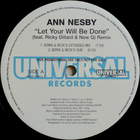 Ann Nesby Feat. Ricky Dillard & Ricky Dillard's New Generation Chorale : Let Your Will Be Done (Remix) (12", Promo)