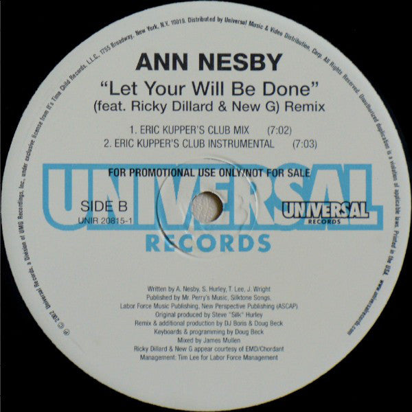 Ann Nesby Feat. Ricky Dillard & Ricky Dillard's New Generation Chorale : Let Your Will Be Done (Remix) (12", Promo)