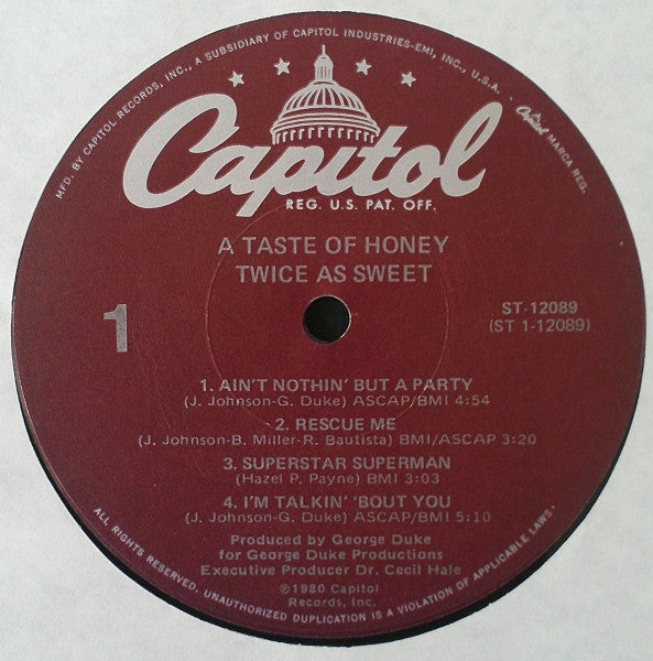 A Taste Of Honey : Twice As Sweet (LP, Album)