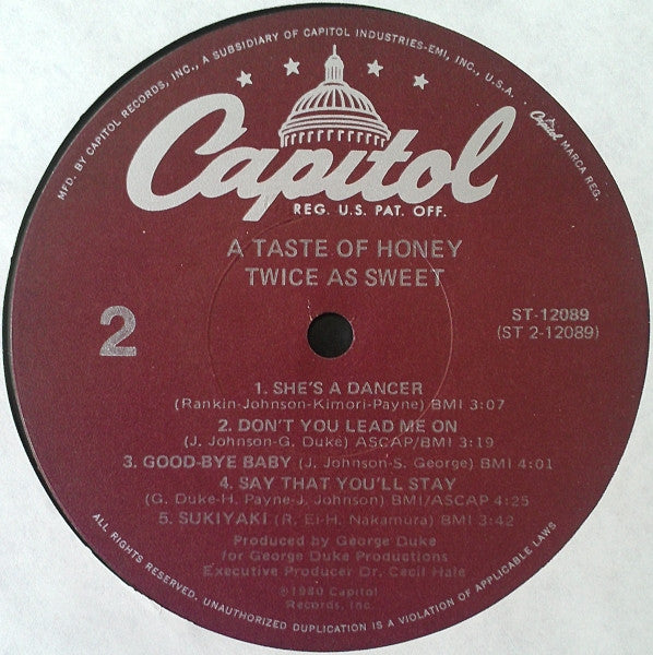 A Taste Of Honey : Twice As Sweet (LP, Album)