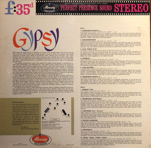 Richard Hayman And His Orchestra : Gypsy (LP, Gat)