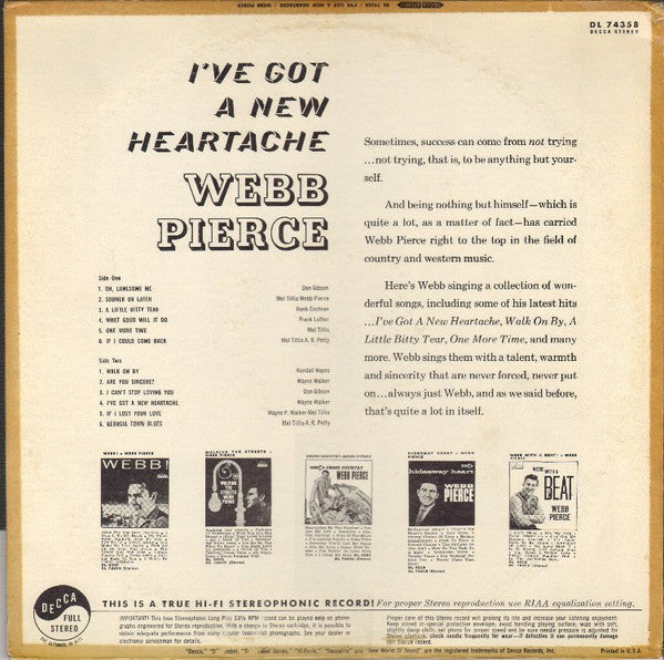 Webb Pierce : I've Got A New Heartache (LP, Album, Pin)