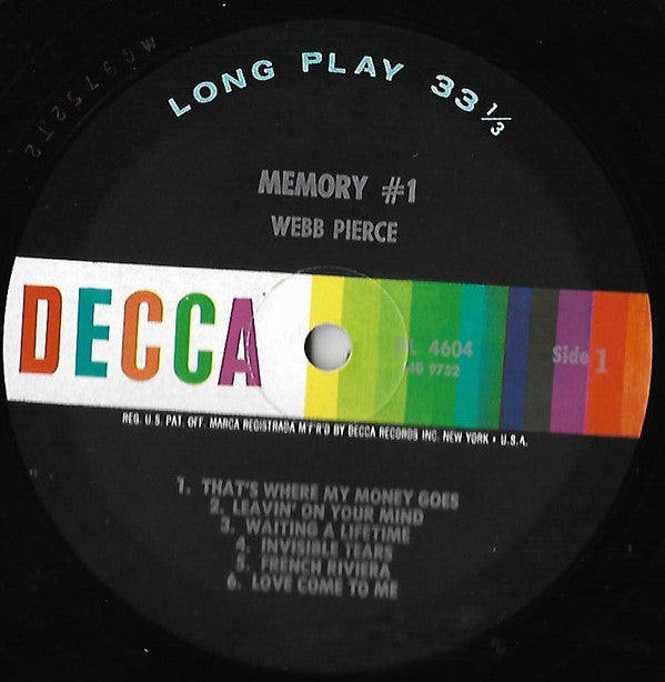 Webb Pierce : Memory #1 (LP, Album, Mono)
