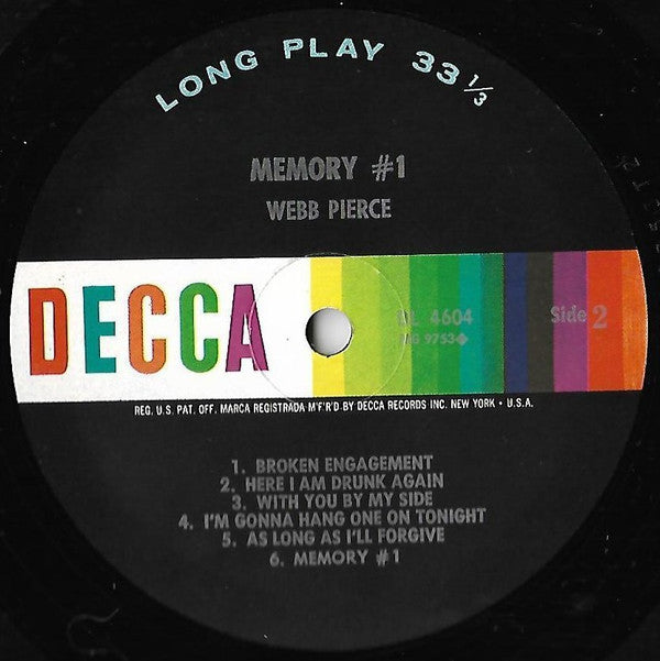 Webb Pierce : Memory #1 (LP, Album, Mono)