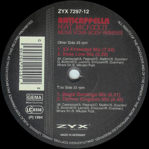 Anticappella : Move Your Body (Remixes) (12")