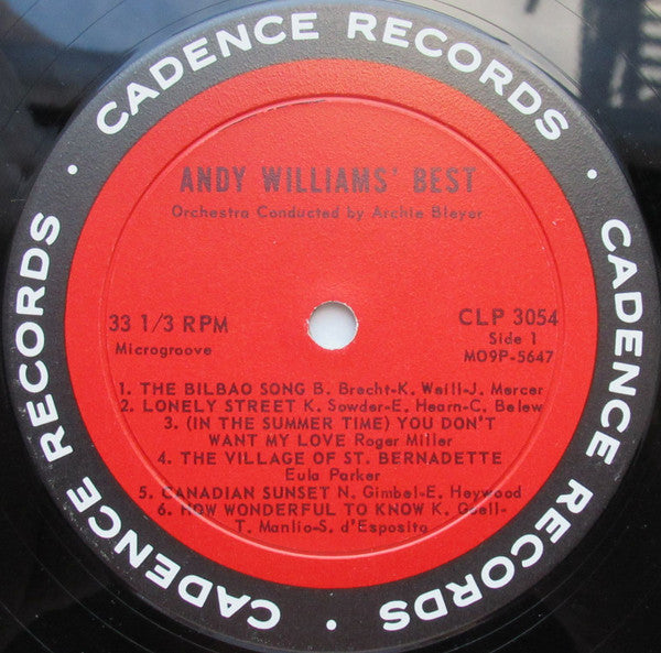 Andy Williams : Andy Williams' Best (LP, Comp, Mono)